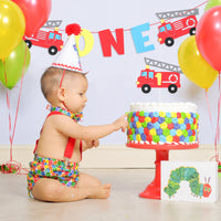 MALLMALL6 Firetruck One Birthday Banner Cake Topper Kit Fireman 1st Themed Party Supplies Firetruck Cake Decorate Highchair Felt Banner First Birthday Party Favor Baby Shower Photo Booth Prop for Kids