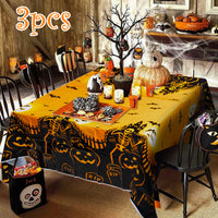 MALLMALL6 3Pcs Halloween Themed Tablecloth Party Decorations Supplies Large PE Plastic Pumpkins Design Rectangular Table Cover for Outdoor Picnic Patio Indoor Dining Room Kitchen 54x71 Inches