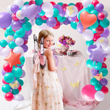 MALLMALL6 129Pcs Pastel Pink Purple Blue Balloon Garland Arch Kit with Gold Butterfly Stickers Star Heart Shape Foil Balloons for Girl Birthday Party Wedding Engagement Baby Bridal Shower Decoration