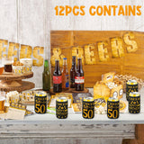 MALLMALL6 12Pcs 50th Happy Birthday Beer Can Sleeves Set Fifty Years Old Theme Party Decoration Favor Supplies Black and Gold Cheers Beer Bottle Cover Soda Beverage Can Decor Parent Gift for Men Women