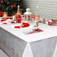 MALLMALL6 3Pcs Christmas Tablecloth Party Decorations Large Plastic Rectangular Waterproof White Themed Table Cover Set Supplies for New Year Winter Dining Room Stove Indoor Outdoor 47x71 Inches