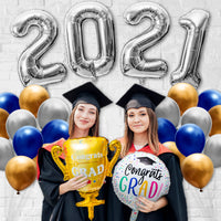 MALLMALL6 40Pcs Graduation Party Decorations Set Congrats Grad We Are So Proud of You Banner Silver 2021 Aluminum Foil Balloon Latex Pearlized Balloons Yard Backdrop Party Supplies for Graduates