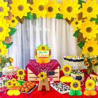 MALLMALL6 6Pcs Sunflower Honeycomb Centerpieces Cute Face Party Table Topper Warm Yellow Bright You are My Sunshine Sun Flower Theme Baby Shower Decorations Birthday Bridal Shower Wedding Supplies