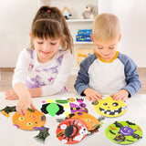 MALLMALL6 9Pcs Halloween Theme Paper Plate Art Kits for Kids Early Learning DIY Craft Sticker Card Parent-Child Games Activity Art Project Classroom Party Supplies for Preschool Toddler Boys Girls