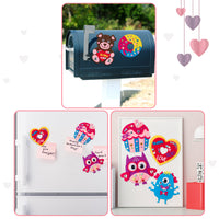 MALLMALL6 12Pcs Valentine's Day Fridge Magnets Crafts Kit Be Mine XOXO Heart Bear Refrigerator Magnet with Goodly Eyes Set for Adults Kids, Home Activities Romance DIY Diamond Stickers Art Project