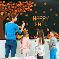 MALLMALL6 155Pcs Classroom Tree Bulletin Board Decor Autumn Thanksgiving Tree Chalkboard Wall Decorations Happy Fall Cutout Set with Maple Leaves Scarecrow Pumpkin Turkey for Kindergarten School Home