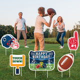 MALLMALL6 5Pcs Football Birthday Yard Signs Happy Birthday Touch Down Waterproof Large Sign Sport Game Themed Photo Prop with Stakes Party Decoration Supplies for Rugby Outdoor Lawn Garden Backyard