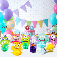 MALLMALL6 12Pcs Monster Honeycomb Centerpieces Party Table Decorations Monsters Themed Birthday Party Supplies Double Sided Table Topper Baby Shower Party Favors Photo Booth Props Room Decor for Kids