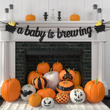 MALLMALL6 A Baby Is Brewing Banner Sign Halloween Baby Shower Party Favors Black Golden Glittery Paper Flag Photo Props Pre-Strung Hanging Kit Gender Reveal Party Decoration for Home Room Wall Outdoor