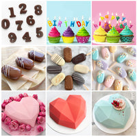 MALLMALL6 41Pcs Diamond Heart Shaped Chocolate Mold Ice Pop and Number Tray Molds with Wooden Hammers and Sticks Set Candy Making Birthday Wedding Cake Decorations DIY Candles for Party Anniversary