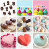 MALLMALL6 41Pcs Diamond Heart Shaped Chocolate Mold Ice Pop and Number Tray Molds with Wooden Hammers and Sticks Set Candy Making Birthday Wedding Cake Decorations DIY Candles for Party Anniversary