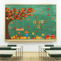 MALLMALL6 155Pcs Classroom Tree Bulletin Board Decor Autumn Thanksgiving Tree Chalkboard Wall Decorations Happy Fall Cutout Set with Maple Leaves Scarecrow Pumpkin Turkey for Kindergarten School Home