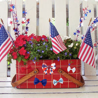 MALLMALL6 6 Rolls 4th of July Burlap Wired Ribbons Independence Day Red White Blue Mesh Stars and Stripes Ribbon LAND OF THE FREE Theme Decoration Wreath Party Wrapping for USA Patriotic Activity