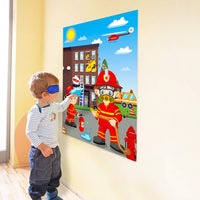 MALLMALL6 Firefighter Party Stickers Games for Kids Pin The Water On The Fire Hose and The Fire on The Window DIY Fireman Birthday Party Favors Party Supplies Decorations Pin Game with Blindfold