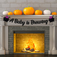 MALLMALL6 26pcs Halloween Baby Shower Glitter Decoration Kit A Baby Is Brewing Banner Cake Centerpieces Cupcake Toppers Ornament for Adults Pregnancy Gender Reveal Announcement Party Favor Supplies