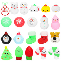 MALLMALL6 20Pcs Christmas Mochi Squishies Toys for Kids Party Favors, Kawaii Animal Squishies Stress Relief Toys for Christmas Decoration Treat Bags Gifts, Birthday Gifts, Classroom Prize, Goodie Bag