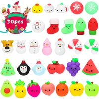 MALLMALL6 30Pcs Christmas Mochi Squishies Toys for Kids Party Favors, Kawaii Animal Fruit Squishies Stress Relief Toys for Christmas Decoration Treat Bags Gifts, Birthday Gifts, Goodie Bag